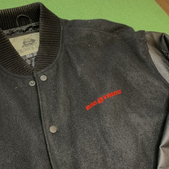 Vintage Big O Tires Black Employee Leather Bomber Jacket Burk's Bay Men's XXL - Picture 4 of 11